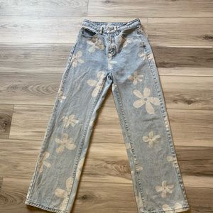 Blue and White Flower denim jeans
